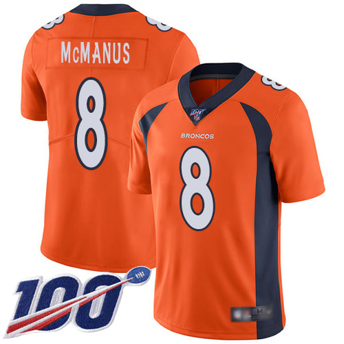 Men Denver Broncos #8 Brandon McManus Orange Team Color Vapor Untouchable Limited Player 100th Season Football NFL Jersey
